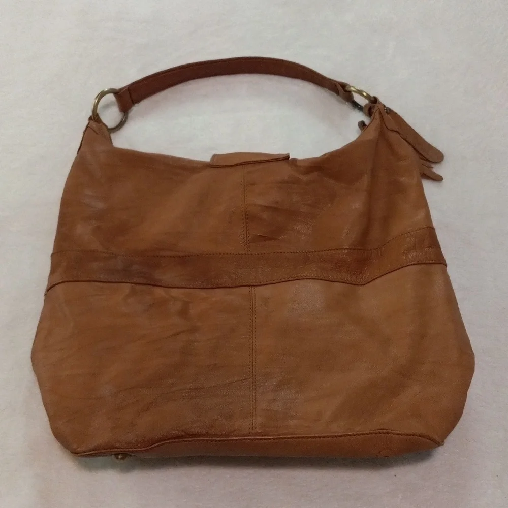 Topshop Brown Leather Hobo Shoulder Bag Slouchy Boho Tote Purse